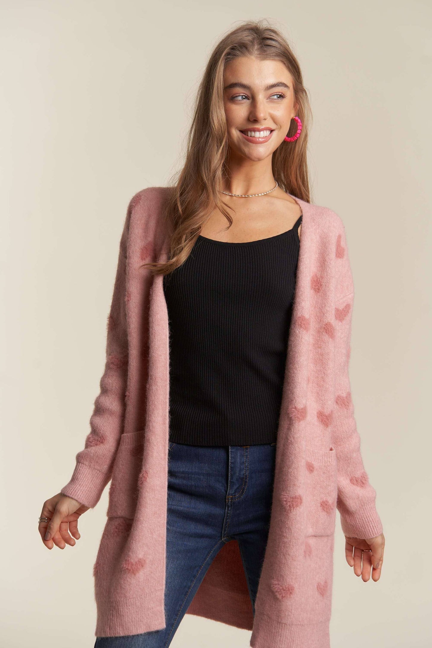 Lovely Heart Sweater Cardigan | Pink