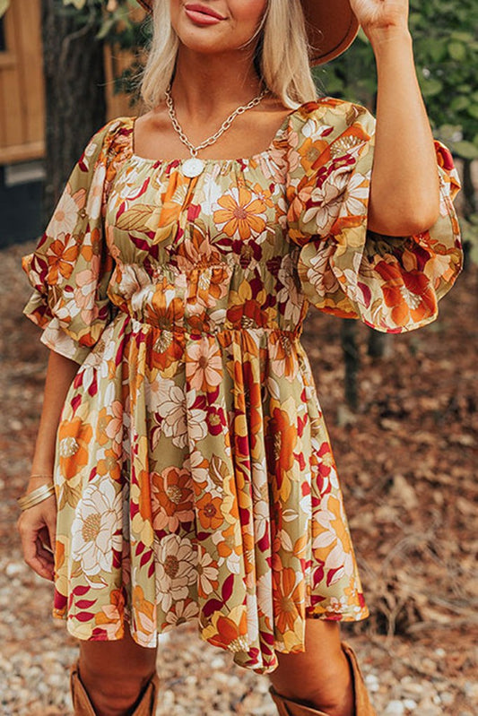 Flower Everything Puff Sleeve Dress
