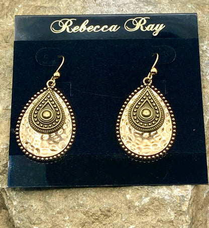 Gold & Bronze Hammered Teardrop Earrings