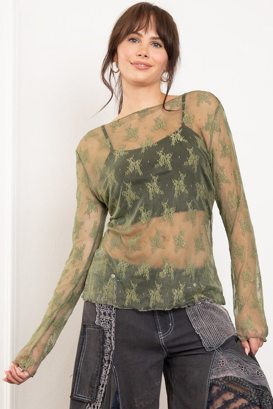 Lacey Mesh Top | Olive