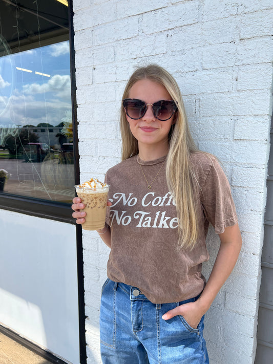 No Coffee No Talkee Graphic Tee | Mocha Mineral Wash