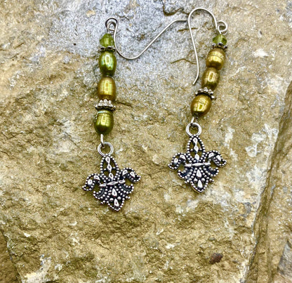 Fleur-de-Lis Charm Drop Earrings