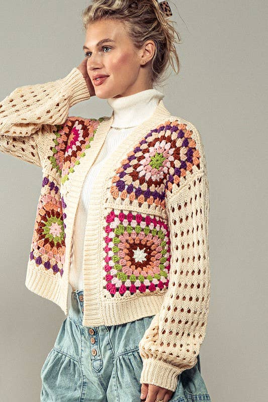 Burst of Color Patchwork Cardigan | Cream