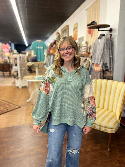 Seafoam Patchwork Hoodie Top