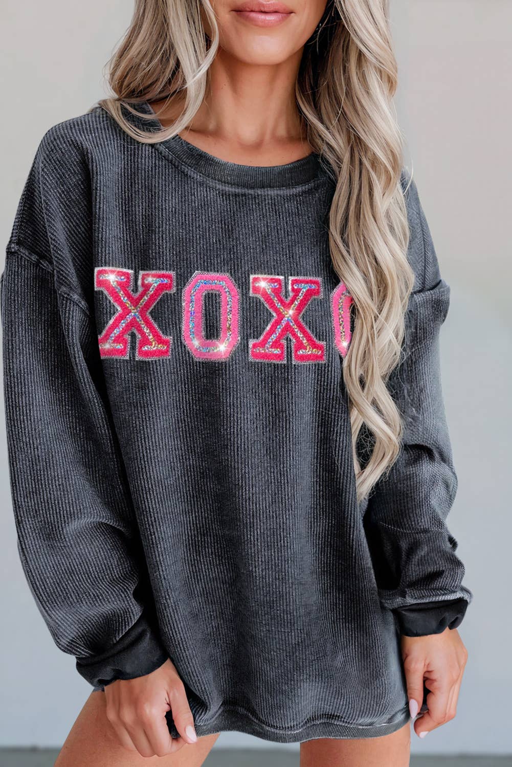 Sequin XOXO Corded Sweatshirt