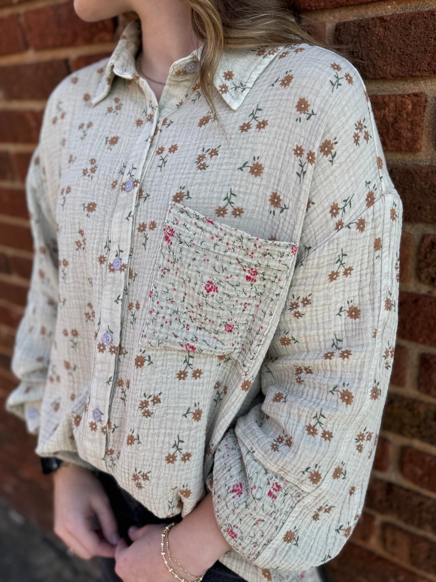 Ivory Gauze Floral Shirt
