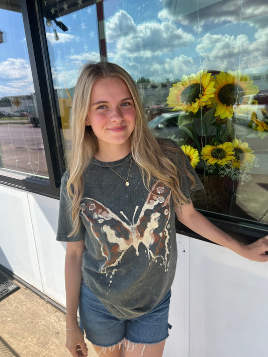 Butterfly Mineral Wash Graphic Tee | Stone Gray