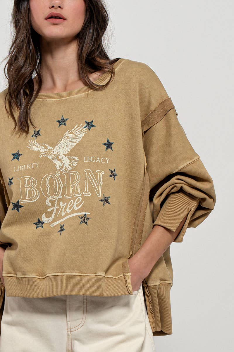 Americana Born Free Graphic Crewneck | Mustard