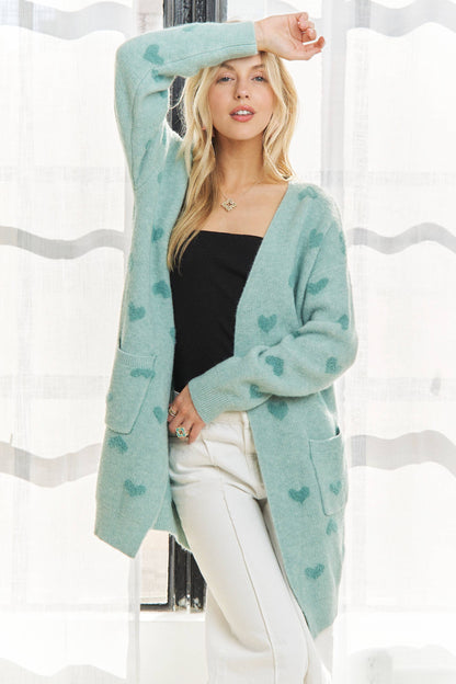 Lovely Heart Sweater Cardigan | Sage