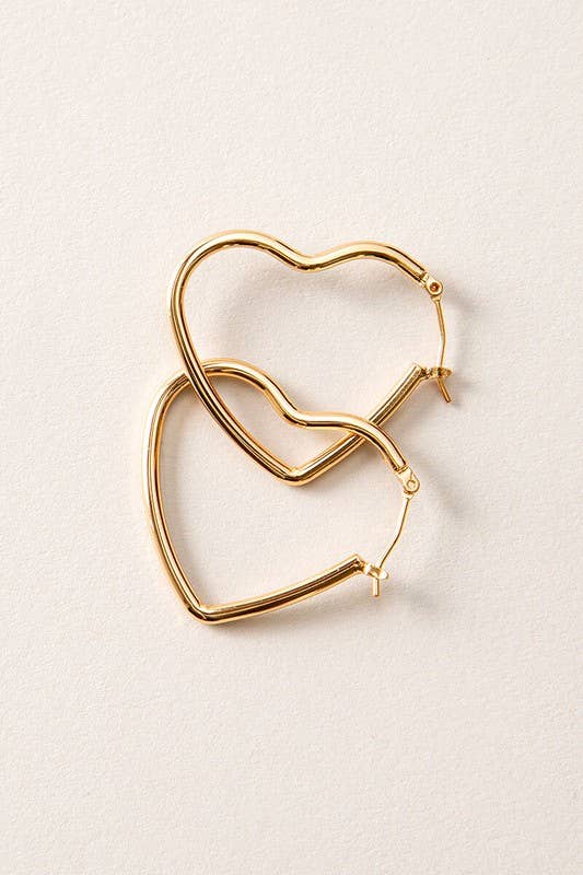 14K Gold Dipped Heart Hoop Earrings