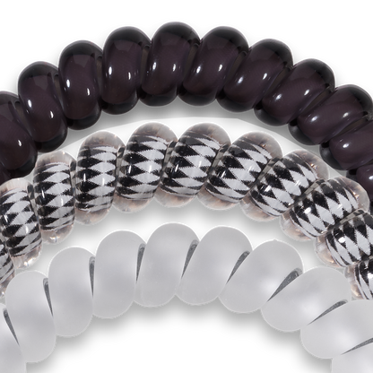 Silver Flames - Small Spiral Hair Coils, Hair Ties, 3-pack