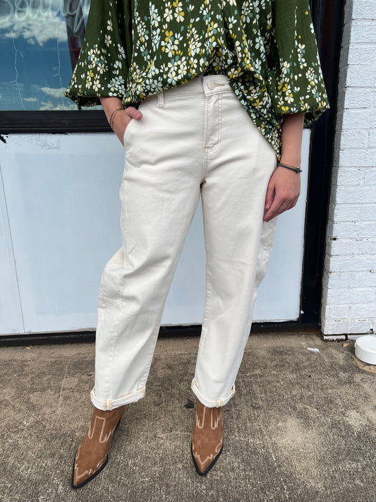 Ivory Relaxed Barrel Jeans