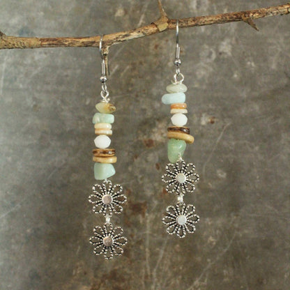 Three Wishes Silver Stone Flower Dangle Earrings