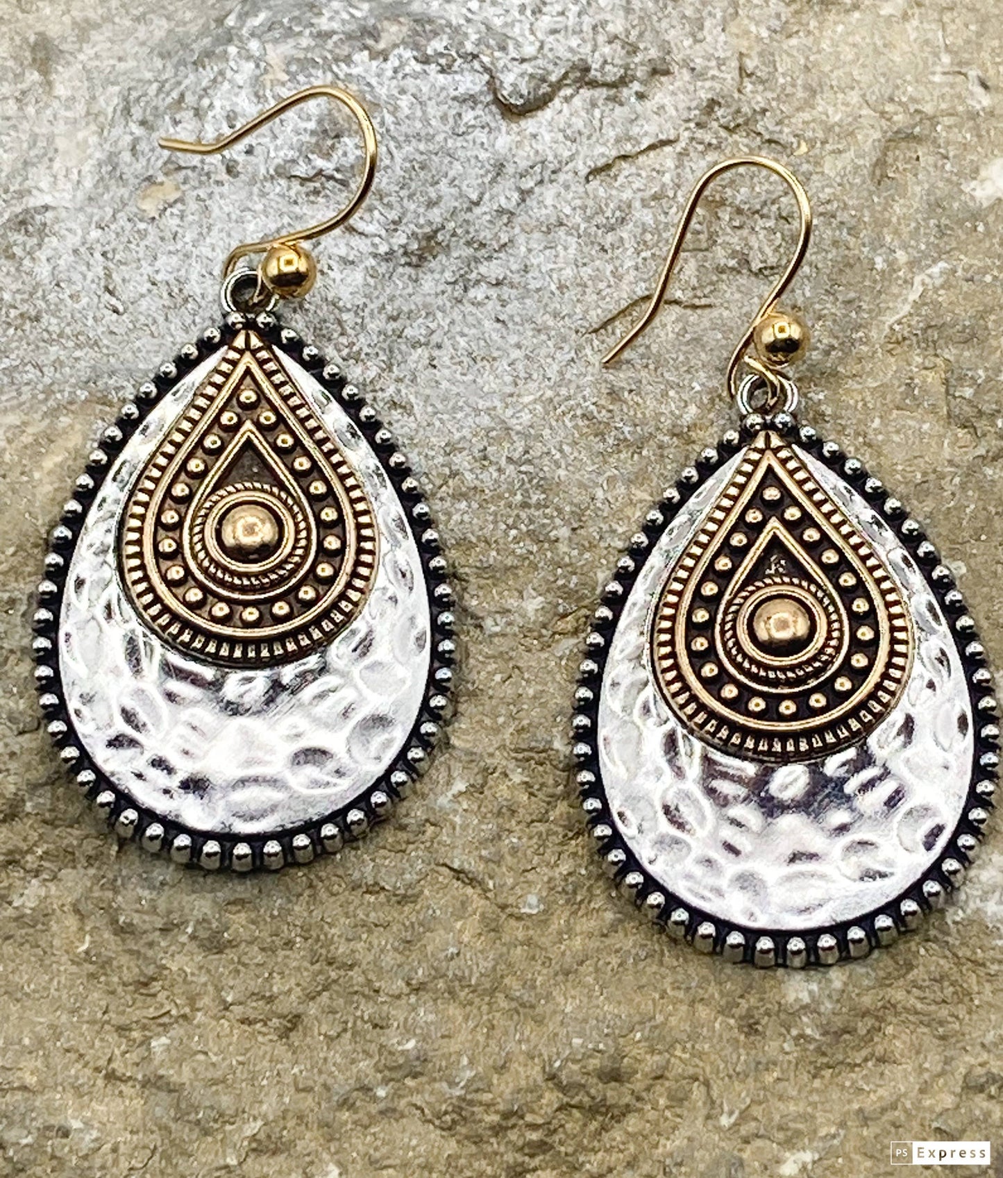 Two Toned Metal Hammered Earring