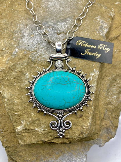Boho Silver Necklace with Large Pendant
