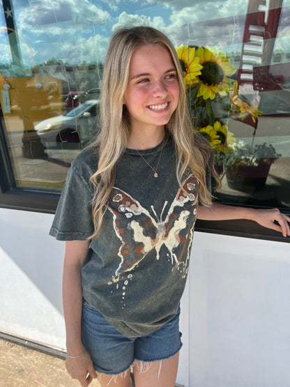 Butterfly Mineral Wash Graphic Tee | Stone Gray
