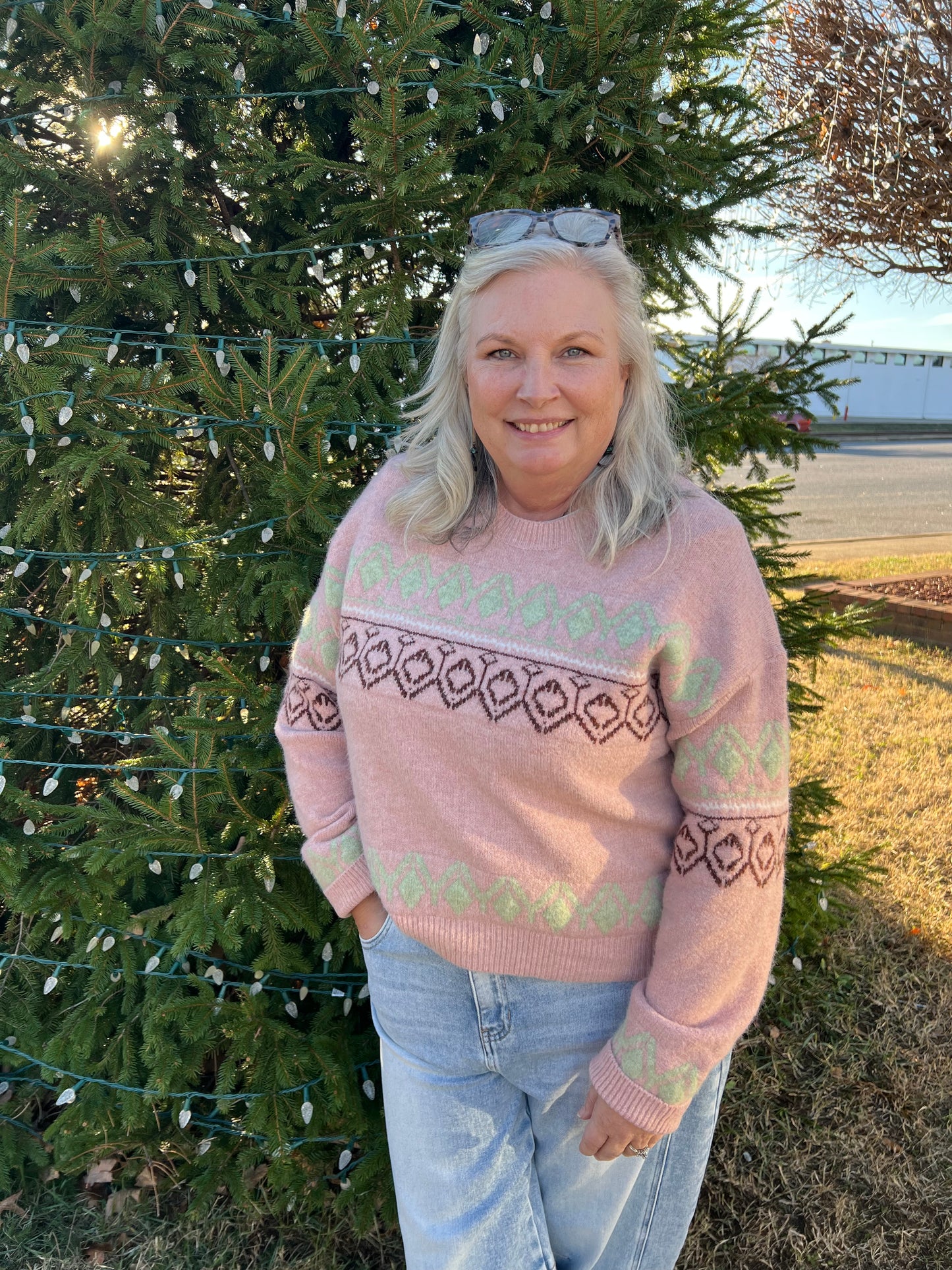 Cozy Blush Geo Sweater