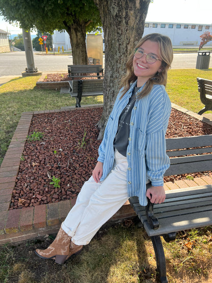 Chambray Stripe Pocket Button Down Shirt
