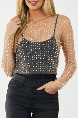 White Pearl Cropped Mesh Top