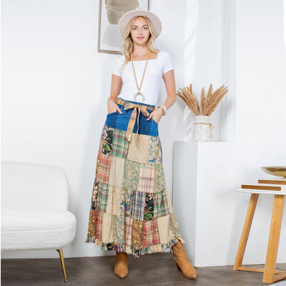 Eva Patchwork Belted Skirt