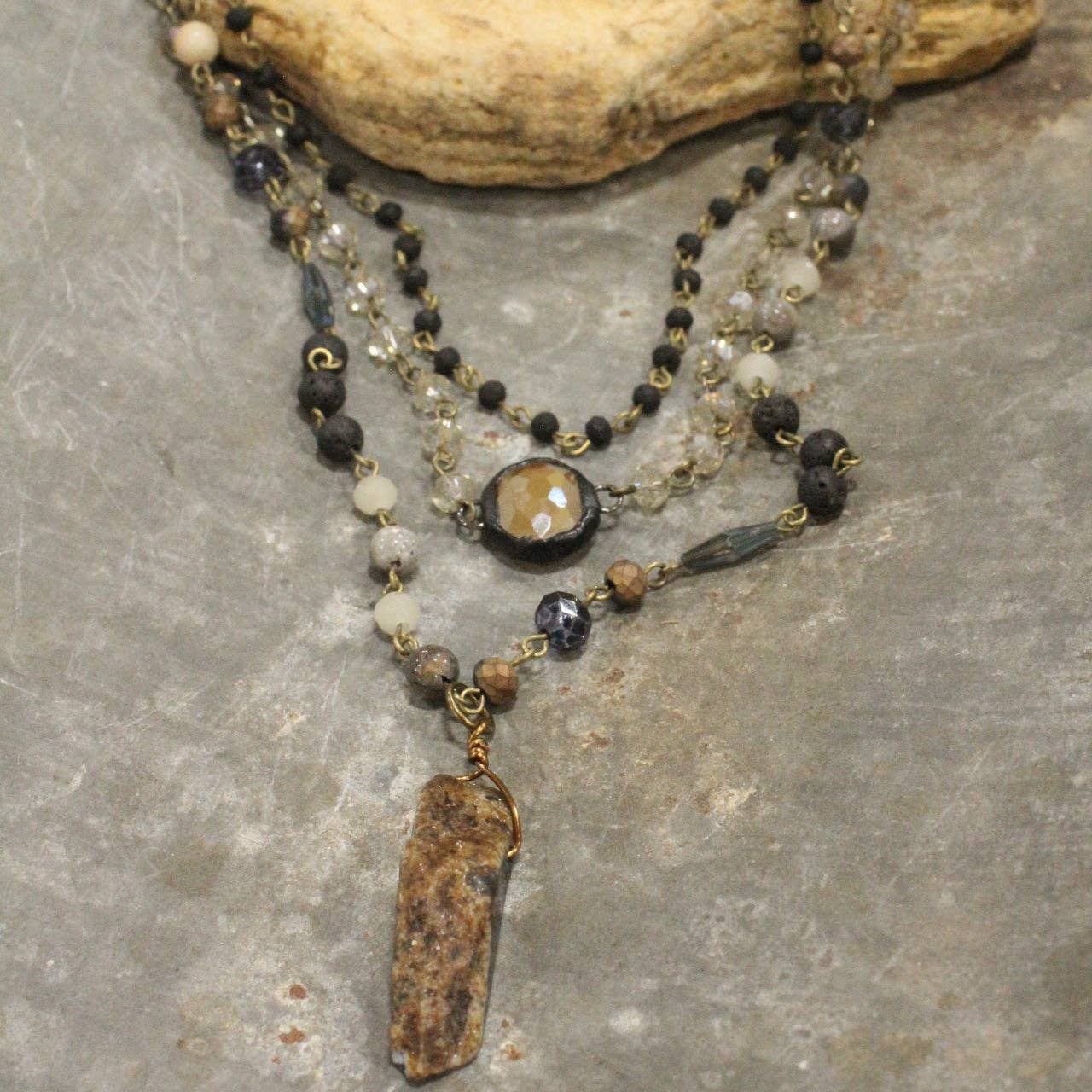 Bohemian Layered Black Stone & Crystal Necklace