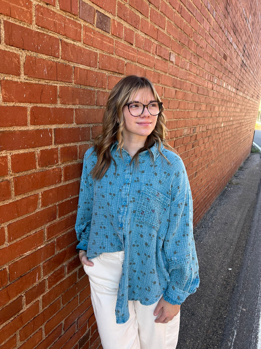 Day Blue Gauze Floral Shirt