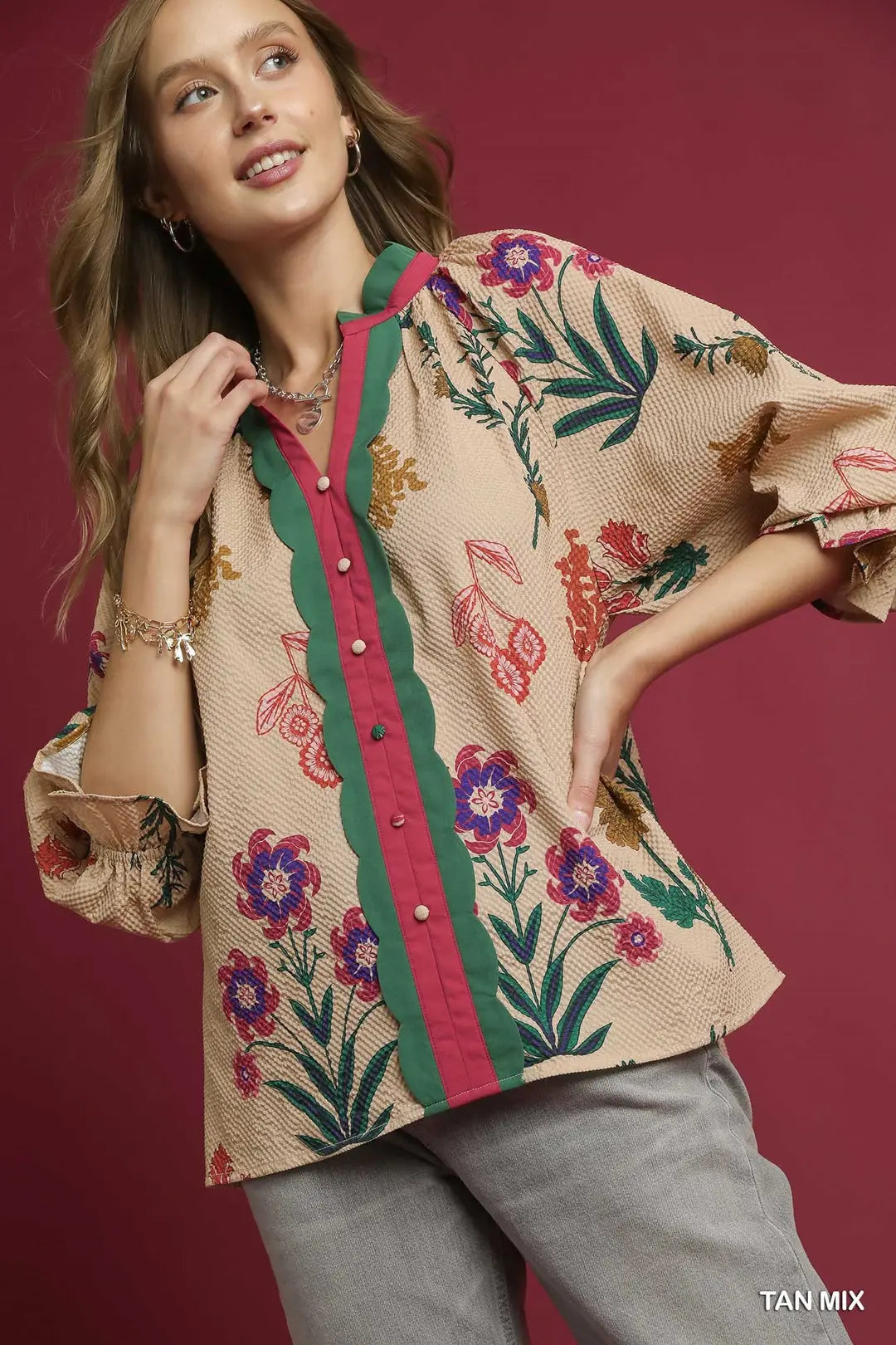 Rosalind Scallop Blouse | Tan