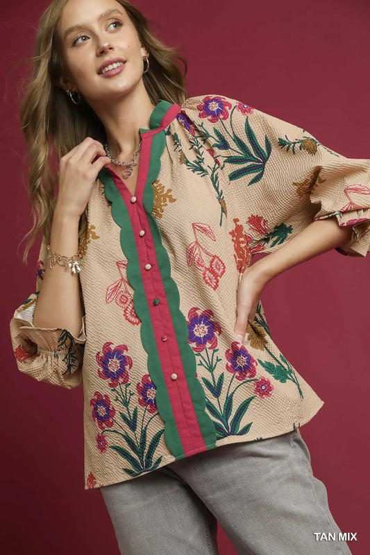 Rosalind Scallop Blouse | Tan