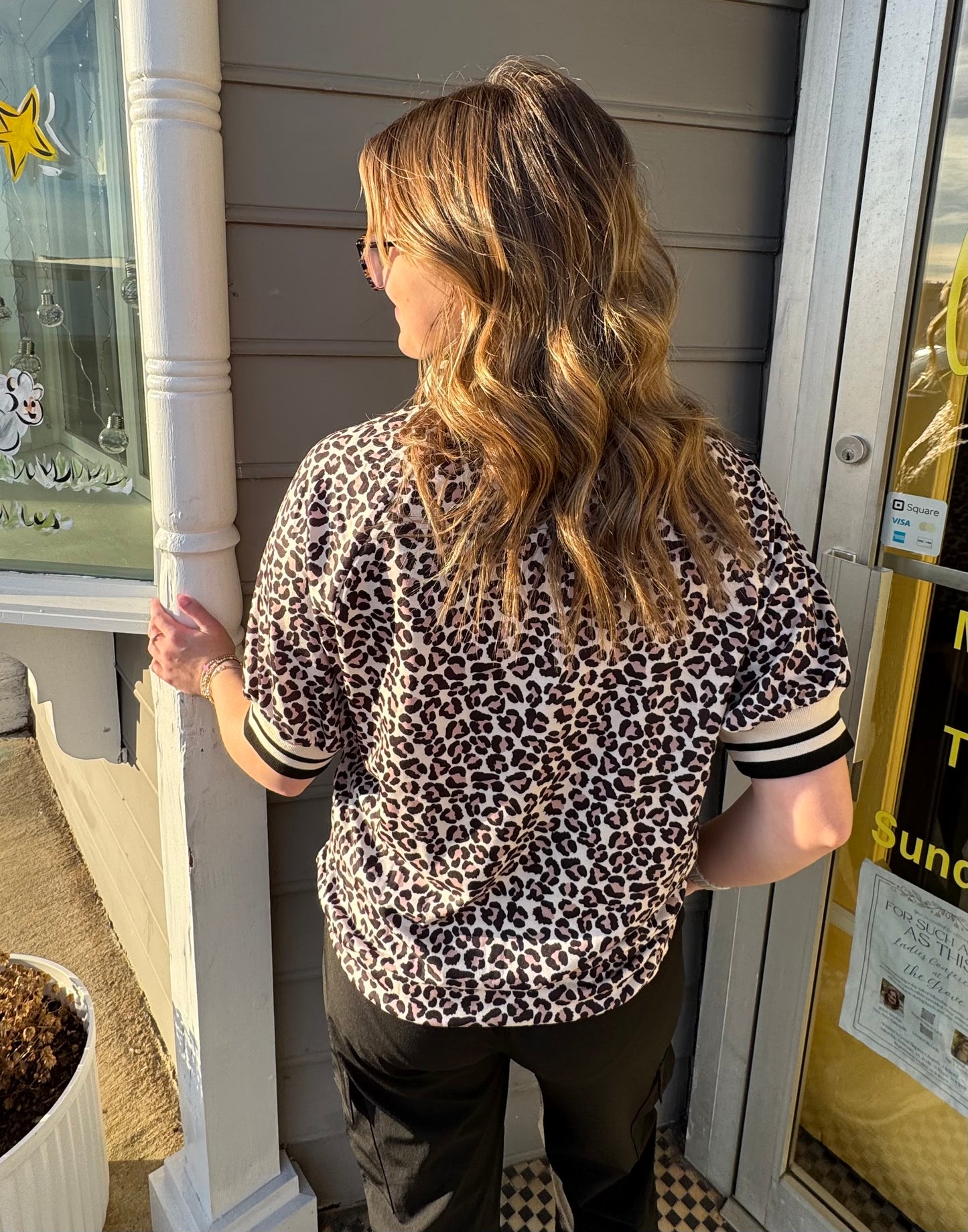 Leopard Half Zip Varsity Top
