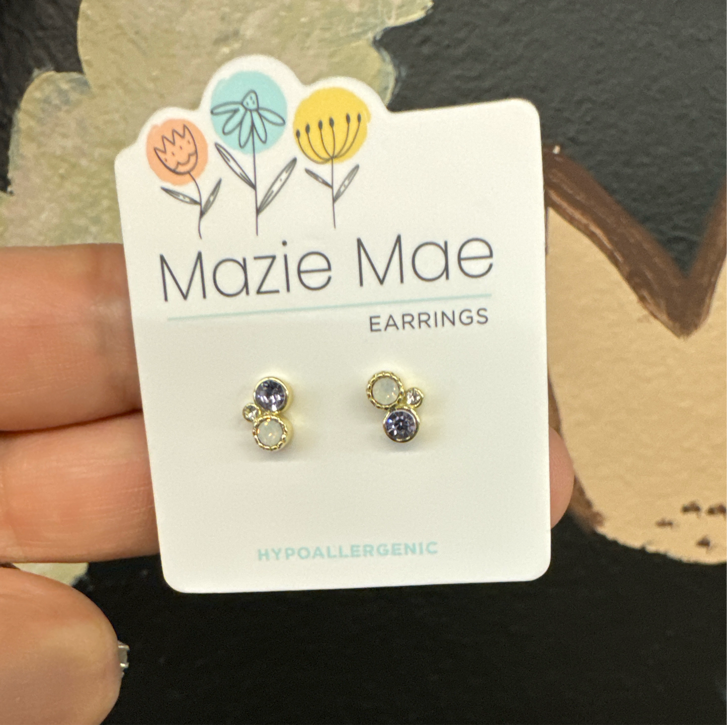 Gold Purple Trio Stud Mazie Mae Earring