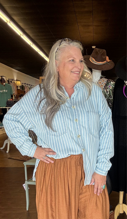 Chambray Stripe Pocket Button Down Shirt