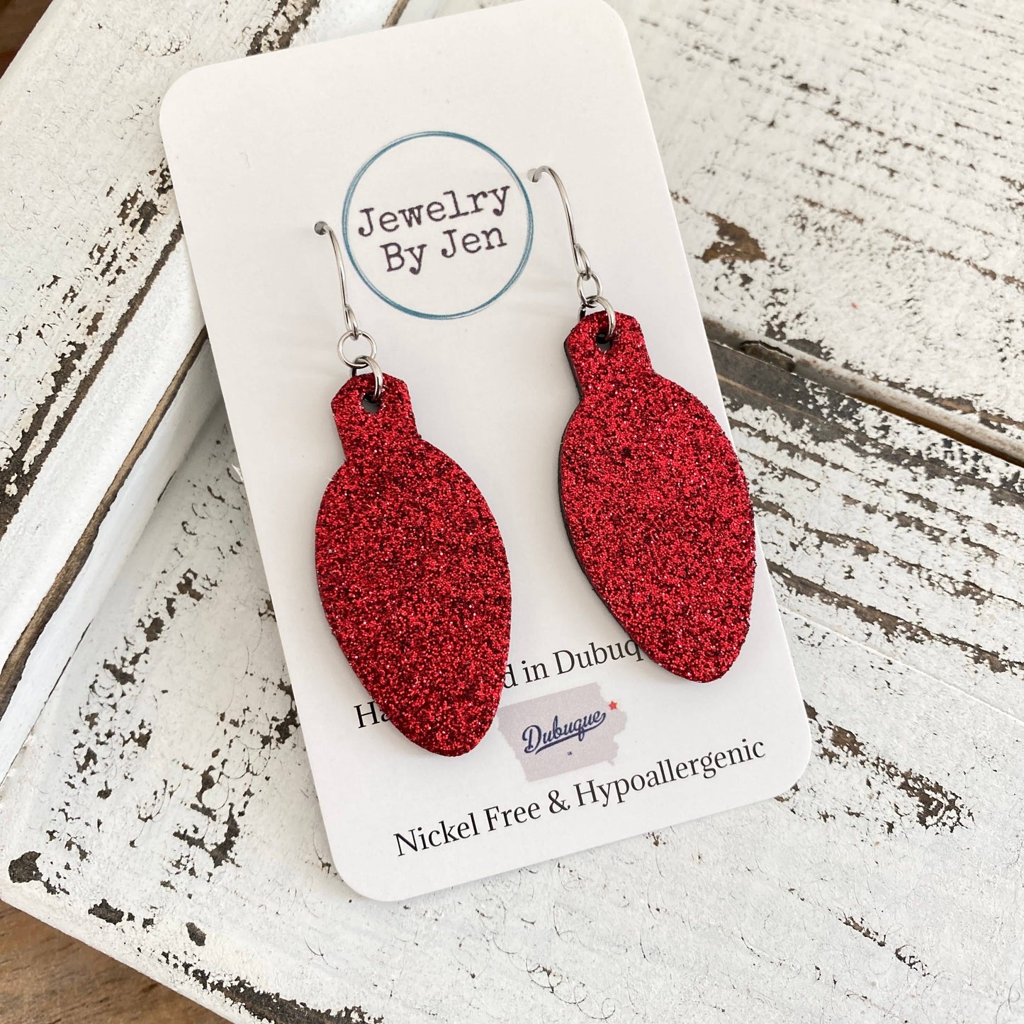 Holiday Light Bulb Earrings: Fine Red Glitter