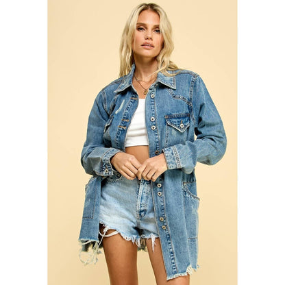 Sadie Distressed Denim Shacket