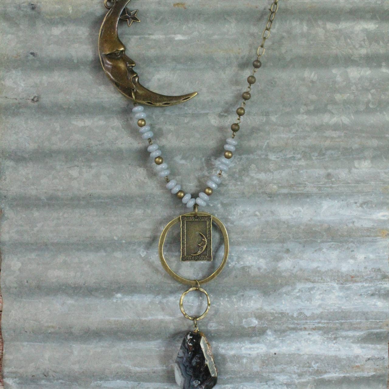 A Moonlit Night Bronze Stone Drop Necklace