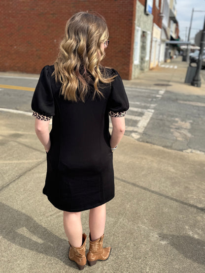 Black Leopard Zip Dress