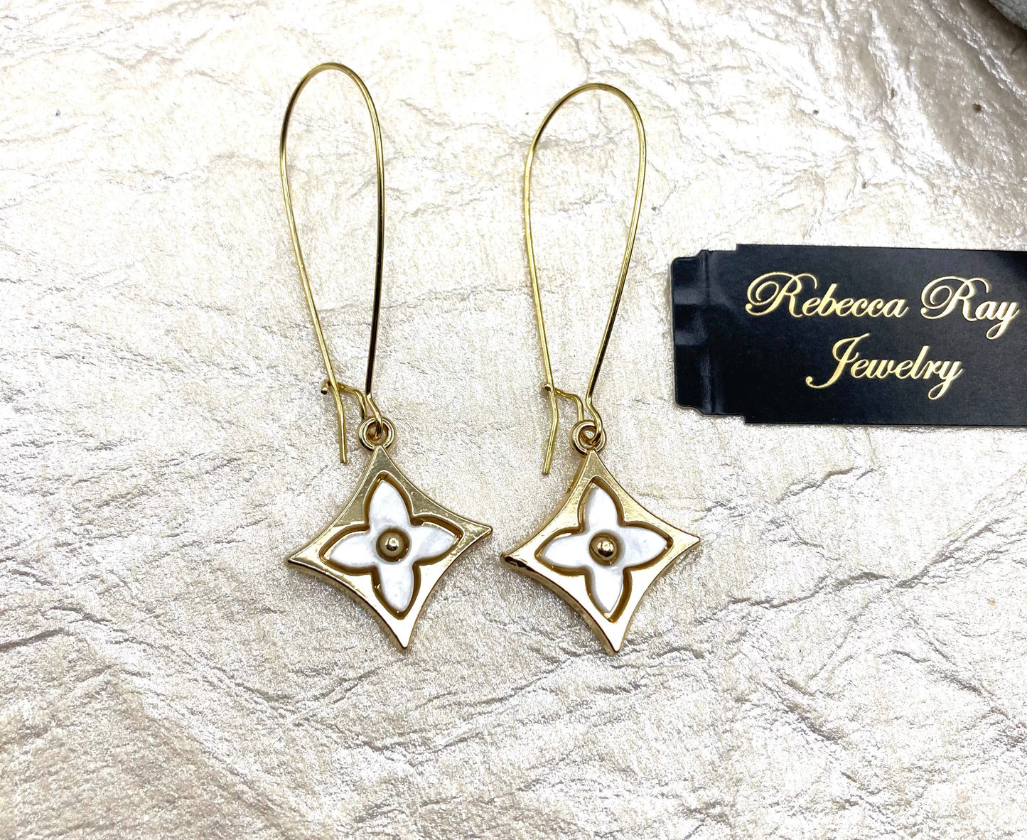 Gold Pearl Clover Earring Drop