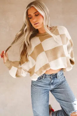 The Cutest Checkered Sweater- Khaki