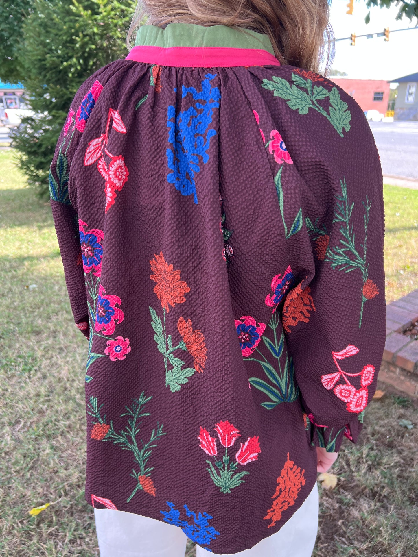 Rosalind Scallop Blouse | Red Brown Mix