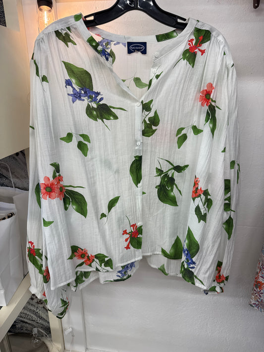 JP - Long Sleeve Floral Scoop Top | XL