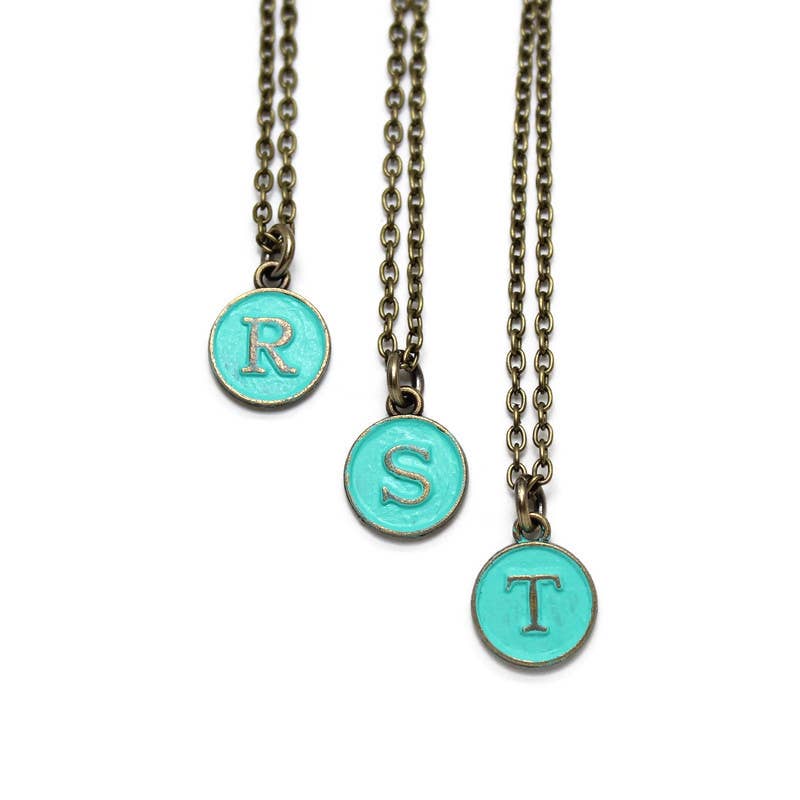 Typewriter Key Initial Charm Necklace | Turqoise