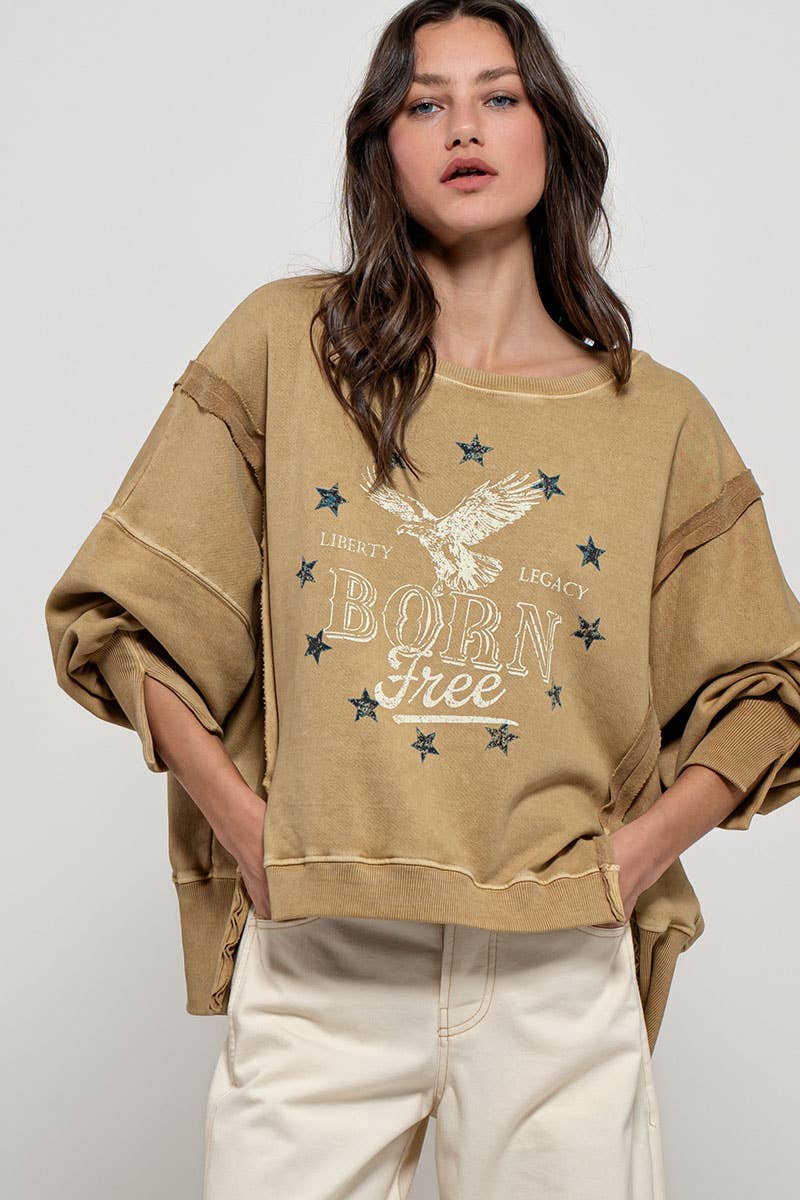 Americana Born Free Graphic Crewneck | Mustard