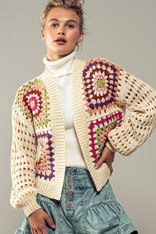 Burst of Color Patchwork Cardigan | Cream