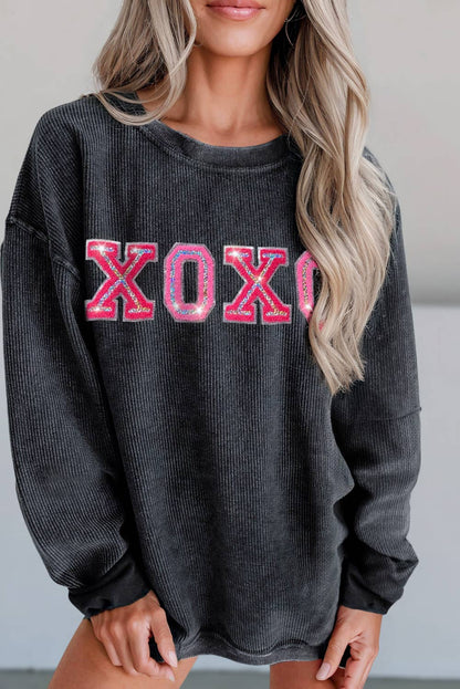 Sequin XOXO Corded Sweatshirt