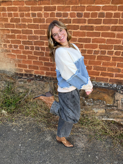 Denim Block Sweater | Ivory