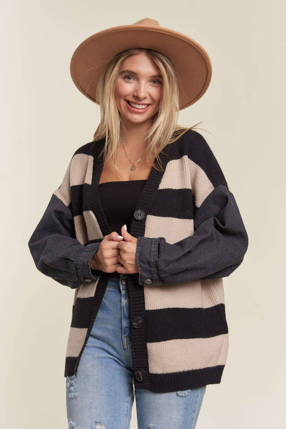 Audrey Denim Stripe Sweater Cardigan