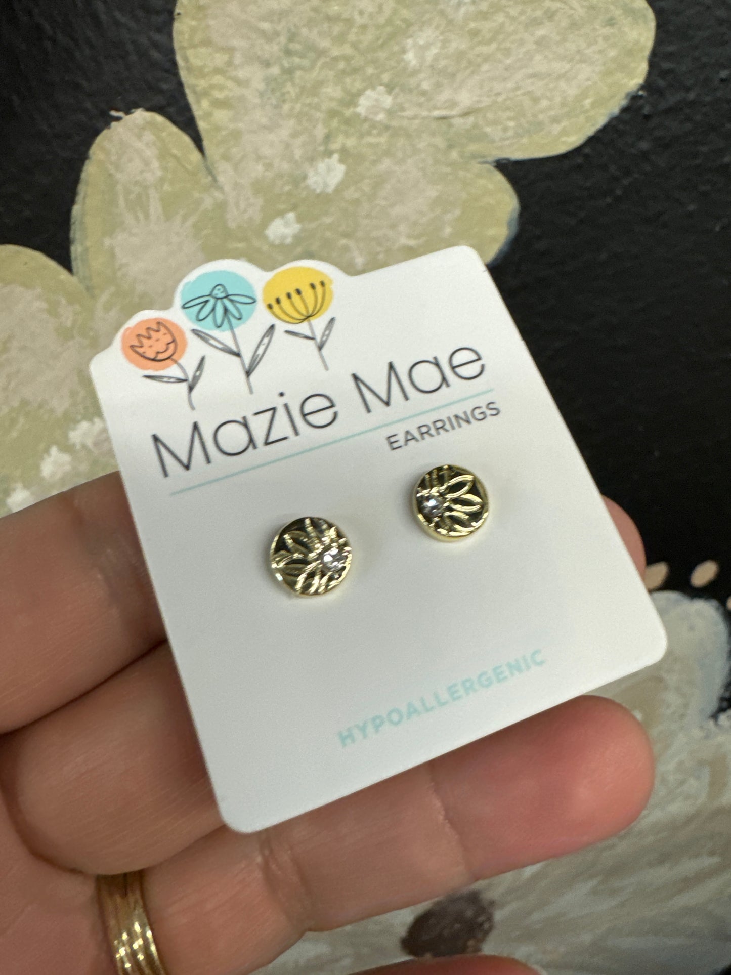 Gold Outlined Sunflower Stud Mazie Mae Earring