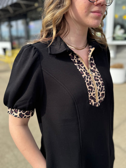 Black Leopard Zip Dress