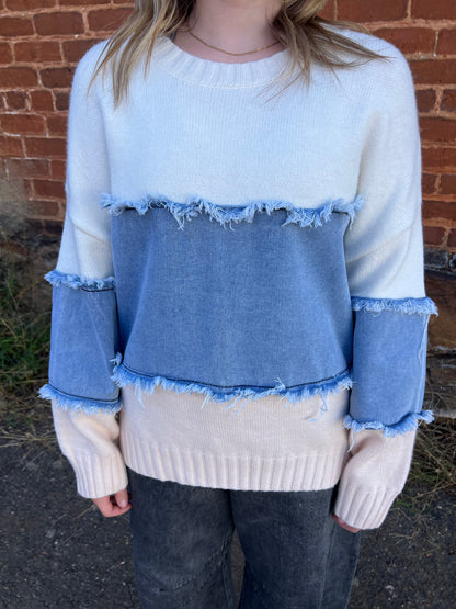 Denim Block Sweater | Ivory