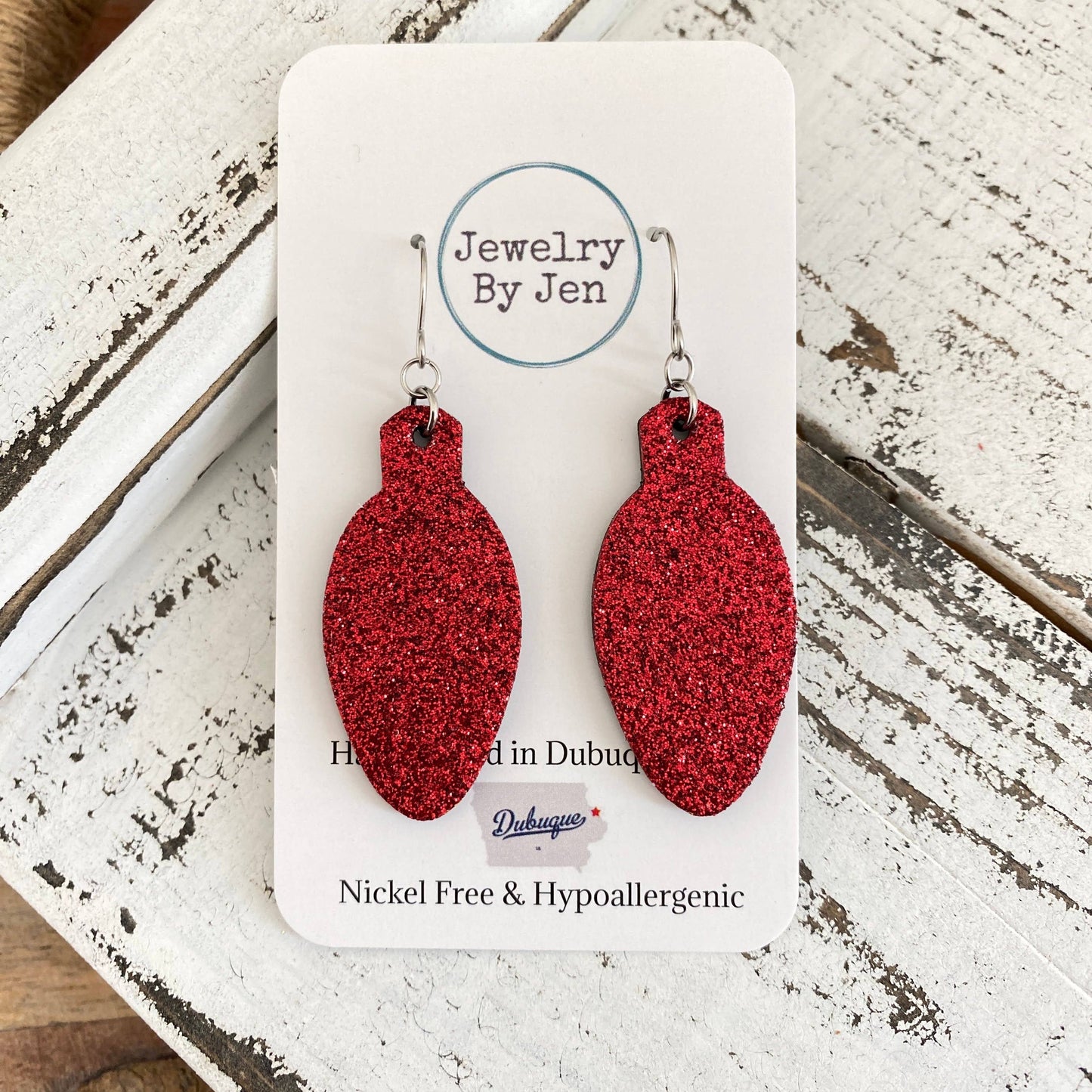 Holiday Light Bulb Earrings: Fine Red Glitter