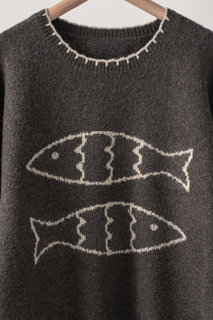 Fishy Knit Sweater| Coffee